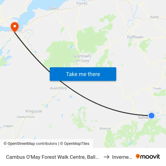 Cambus O'May Forest Walk Centre, Ballater to Inverness map
