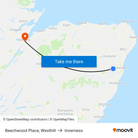 Beechwood Place, Westhill to Inverness map