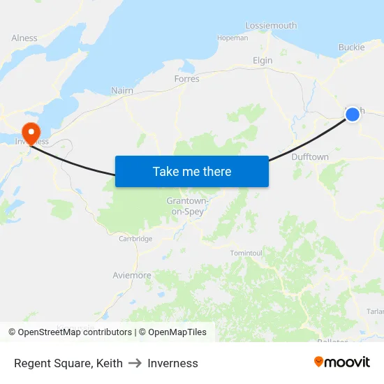 Regent Square, Keith to Inverness map