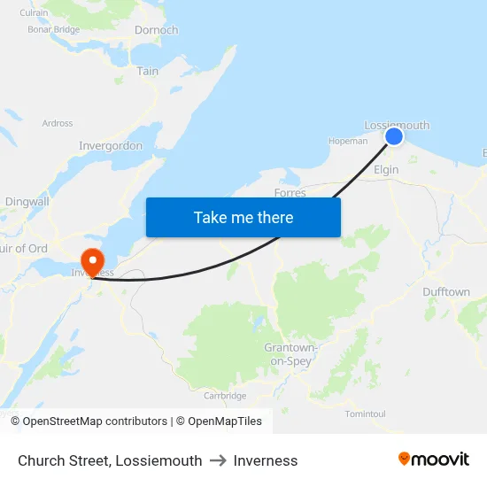 Church Street, Lossiemouth to Inverness map