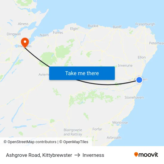 Ashgrove Road, Kittybrewster to Inverness map