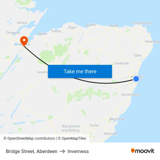 Bridge Street, Aberdeen to Inverness map