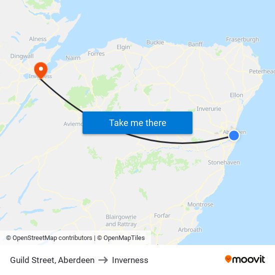 Guild Street, Aberdeen to Inverness map