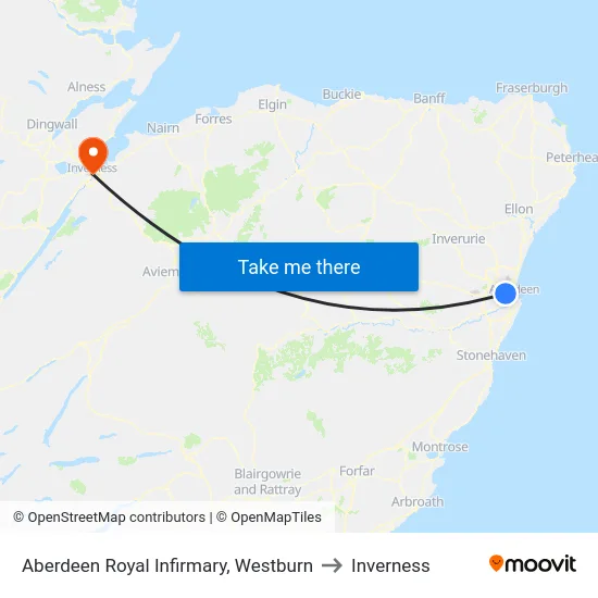 Aberdeen Royal Infirmary (Stand A), Westburn to Inverness map