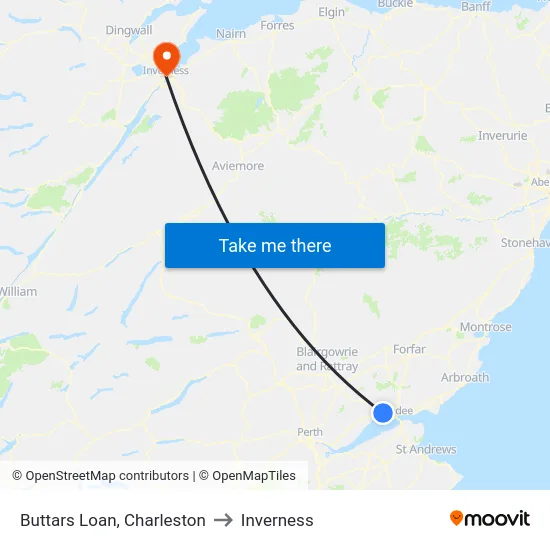 Buttars Loan, Charleston to Inverness map