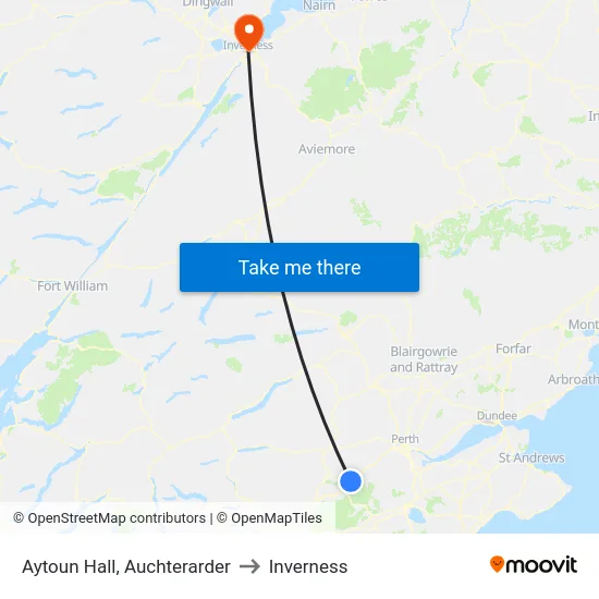 Aytoun Hall, Auchterarder to Inverness map