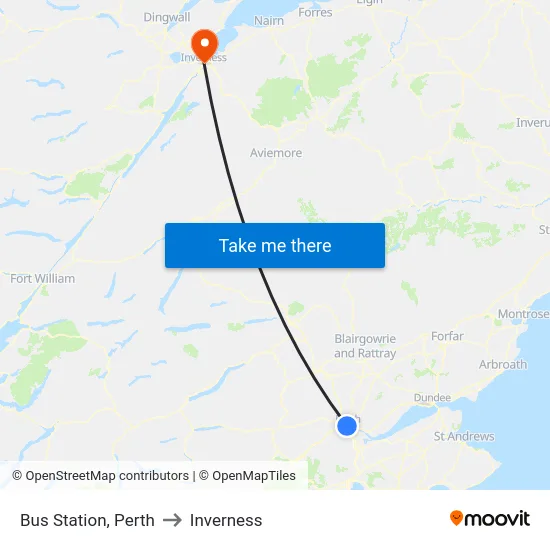 Bus Station, Perth to Inverness map
