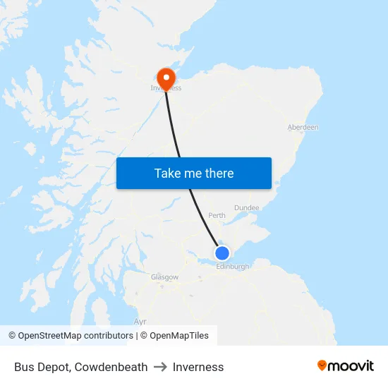 Bus Depot, Cowdenbeath to Inverness map
