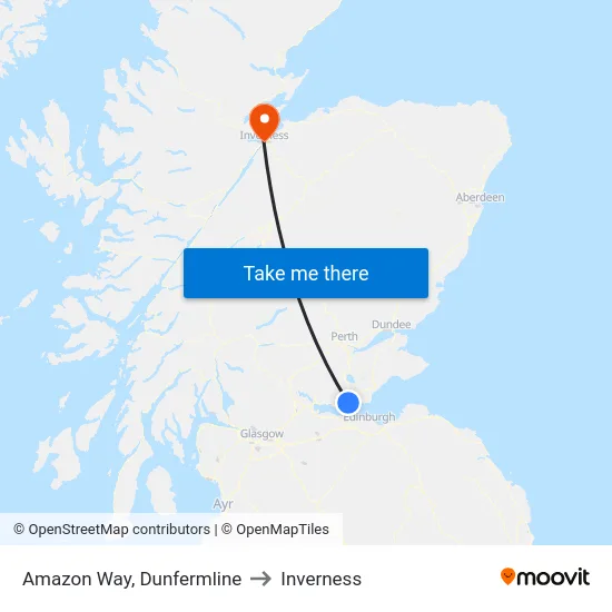 Amazon Way, Dunfermline to Inverness map