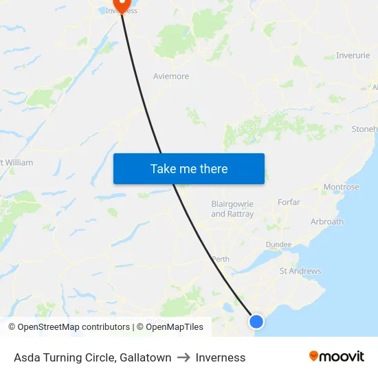 Asda Turning Circle, Gallatown to Inverness map