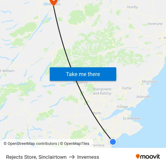 Rejects Store, Sinclairtown to Inverness map