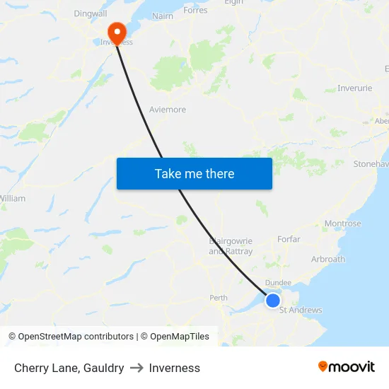 Cherry Lane, Gauldry to Inverness map