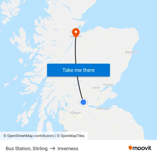 Bus Station, Stirling to Inverness map