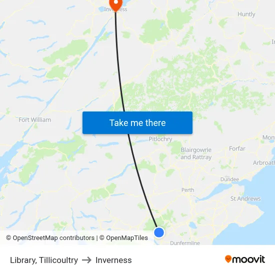 Library, Tillicoultry to Inverness map