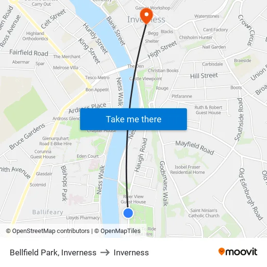 Bellfield Park, Inverness to Inverness map