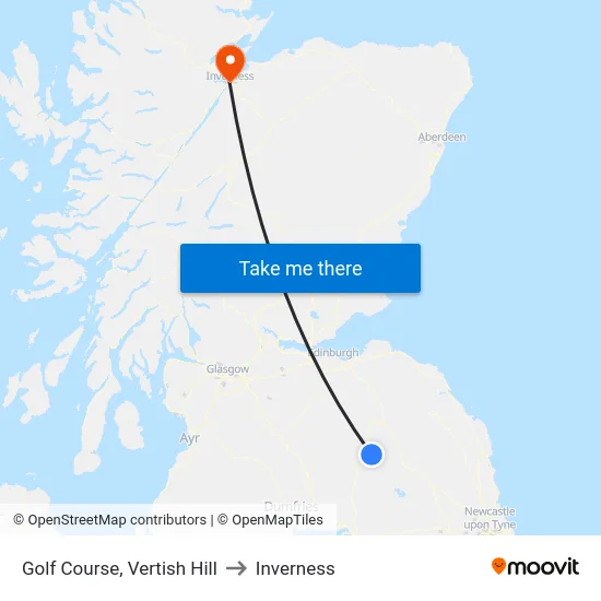 Golf Course, Vertish Hill to Inverness map