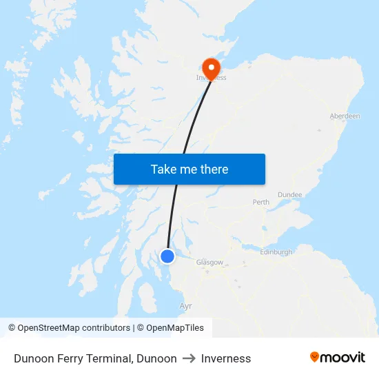 Dunoon Ferry Terminal, Dunoon to Inverness map