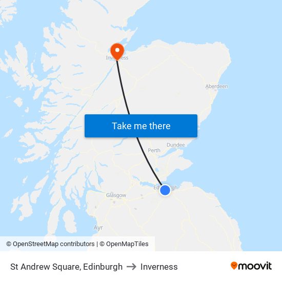 St Andrew Square, Edinburgh to Inverness map