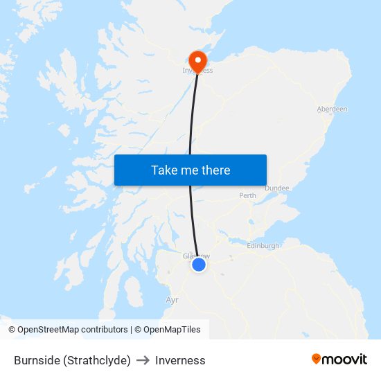 Burnside (Strathclyde) to Inverness map