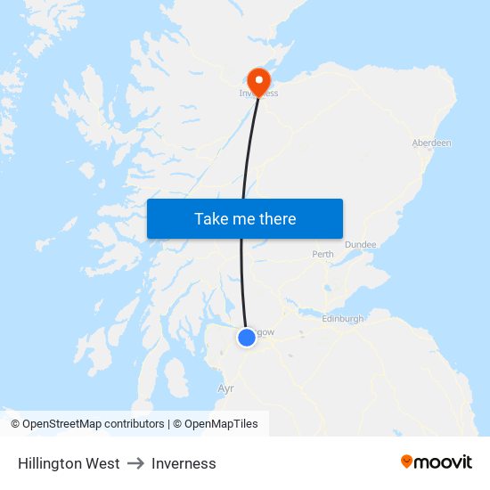 Hillington West to Inverness map