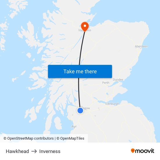 Hawkhead to Inverness map