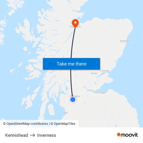 Kennishead to Inverness map
