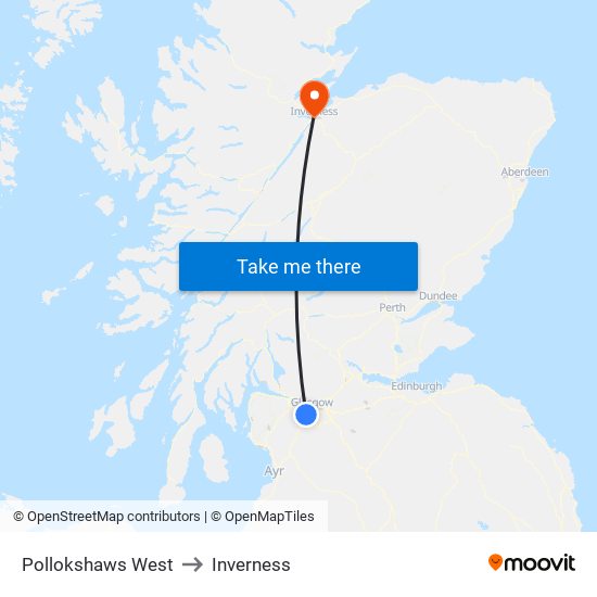 Pollokshaws West to Inverness map