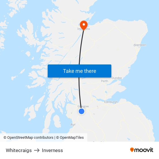 Whitecraigs to Inverness map