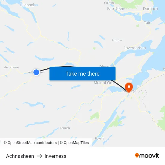 Achnasheen to Inverness map