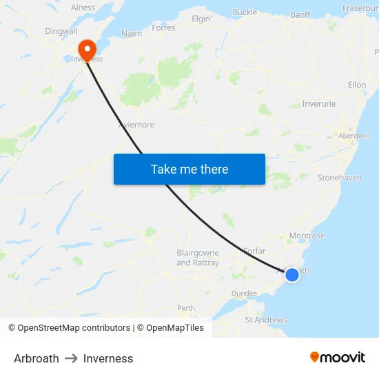 Arbroath to Inverness map