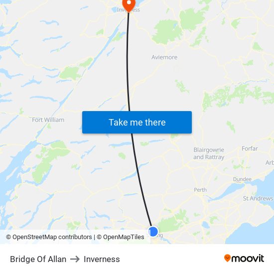 Bridge Of Allan to Inverness map