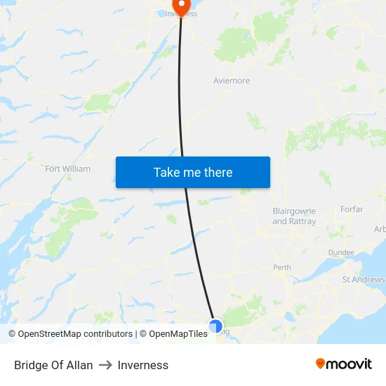 Bridge Of Allan to Inverness map