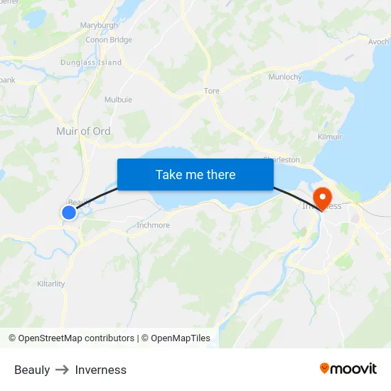 Beauly to Inverness map