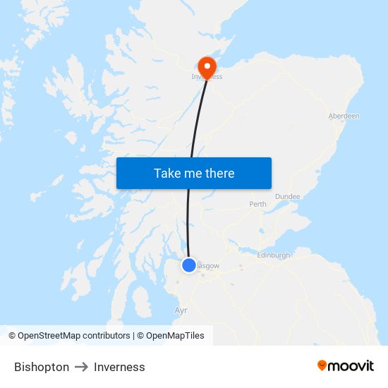 Bishopton to Inverness map