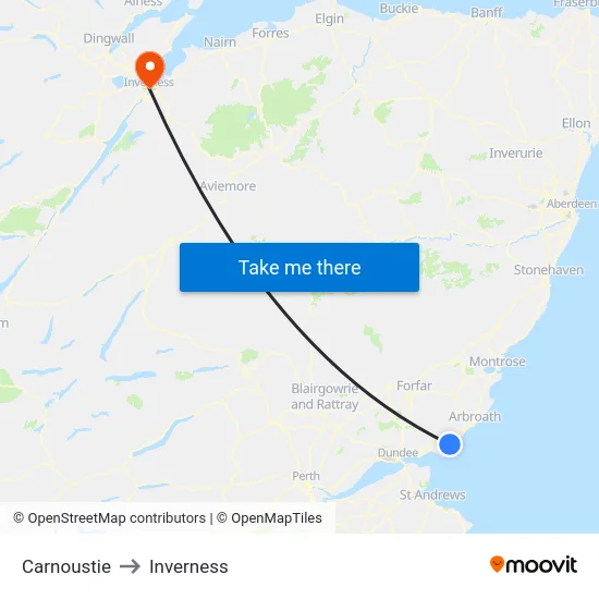 Carnoustie to Inverness map