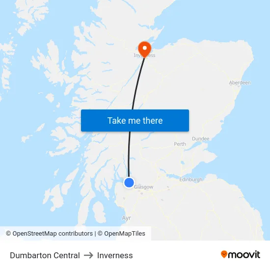 Dumbarton Central to Inverness map