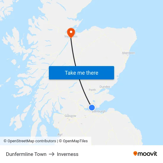 Dunfermline Town to Inverness map