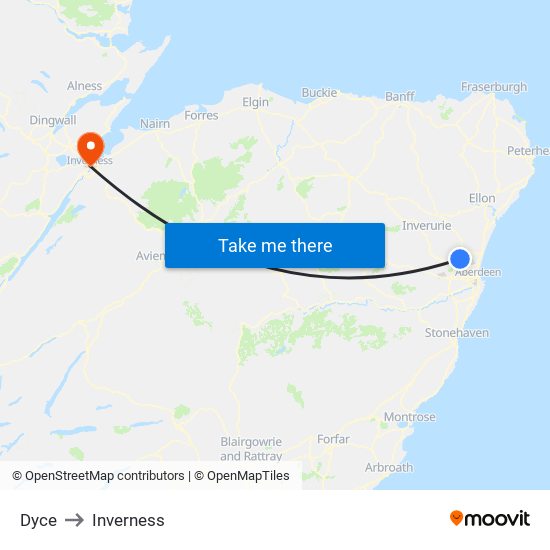 Dyce to Inverness map