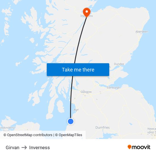 Girvan to Inverness map