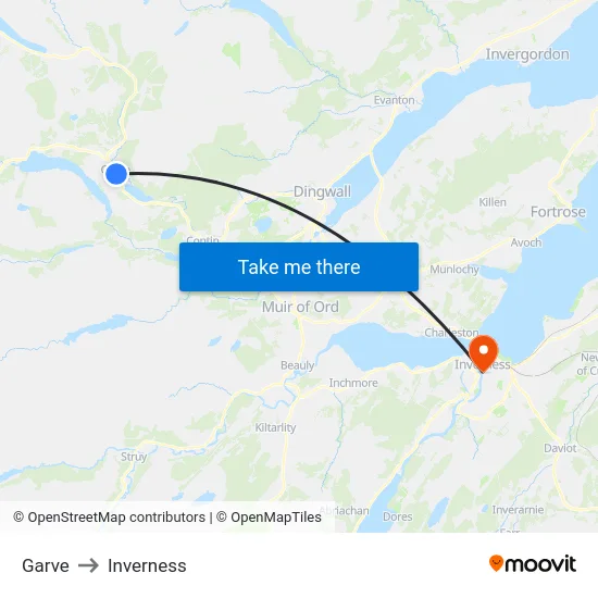 Garve to Inverness map