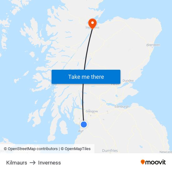 Kilmaurs to Inverness map