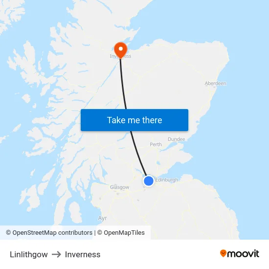 Linlithgow to Inverness map