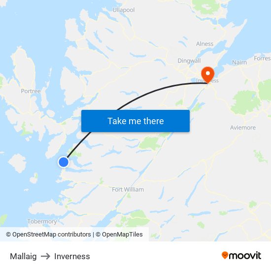 Mallaig to Inverness map
