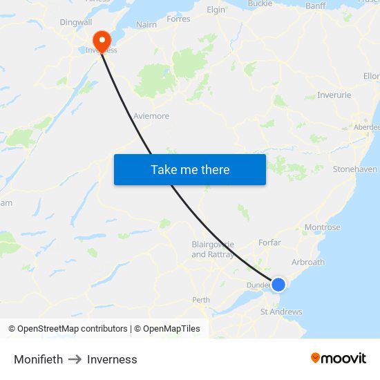 Monifieth to Inverness map