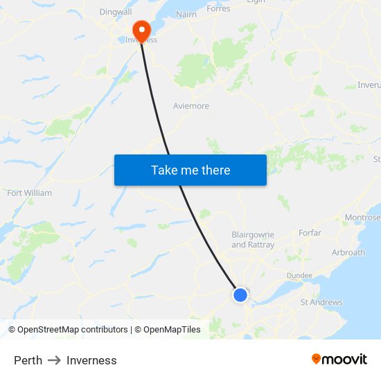 Perth to Inverness map