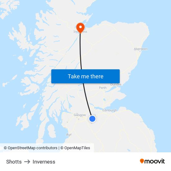 Shotts to Inverness map
