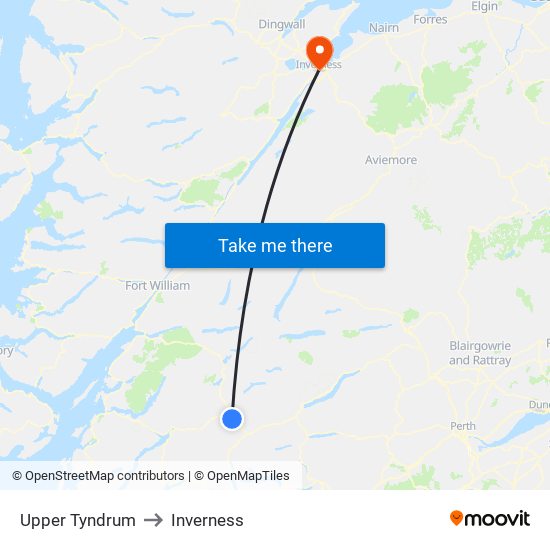Upper Tyndrum to Inverness map