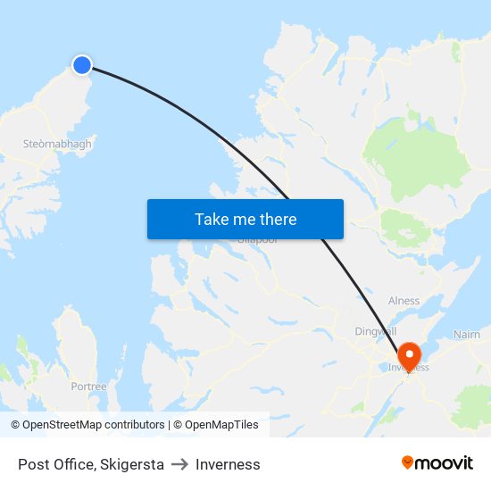 Post Office, Skigersta to Inverness map