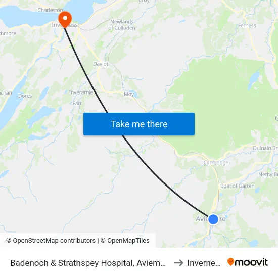 Badenoch & Strathspey Hospital, Aviemore to Inverness map