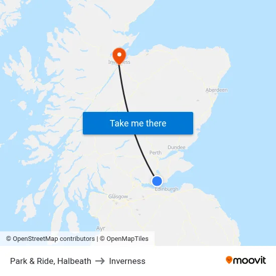 Park & Ride, Halbeath to Inverness map